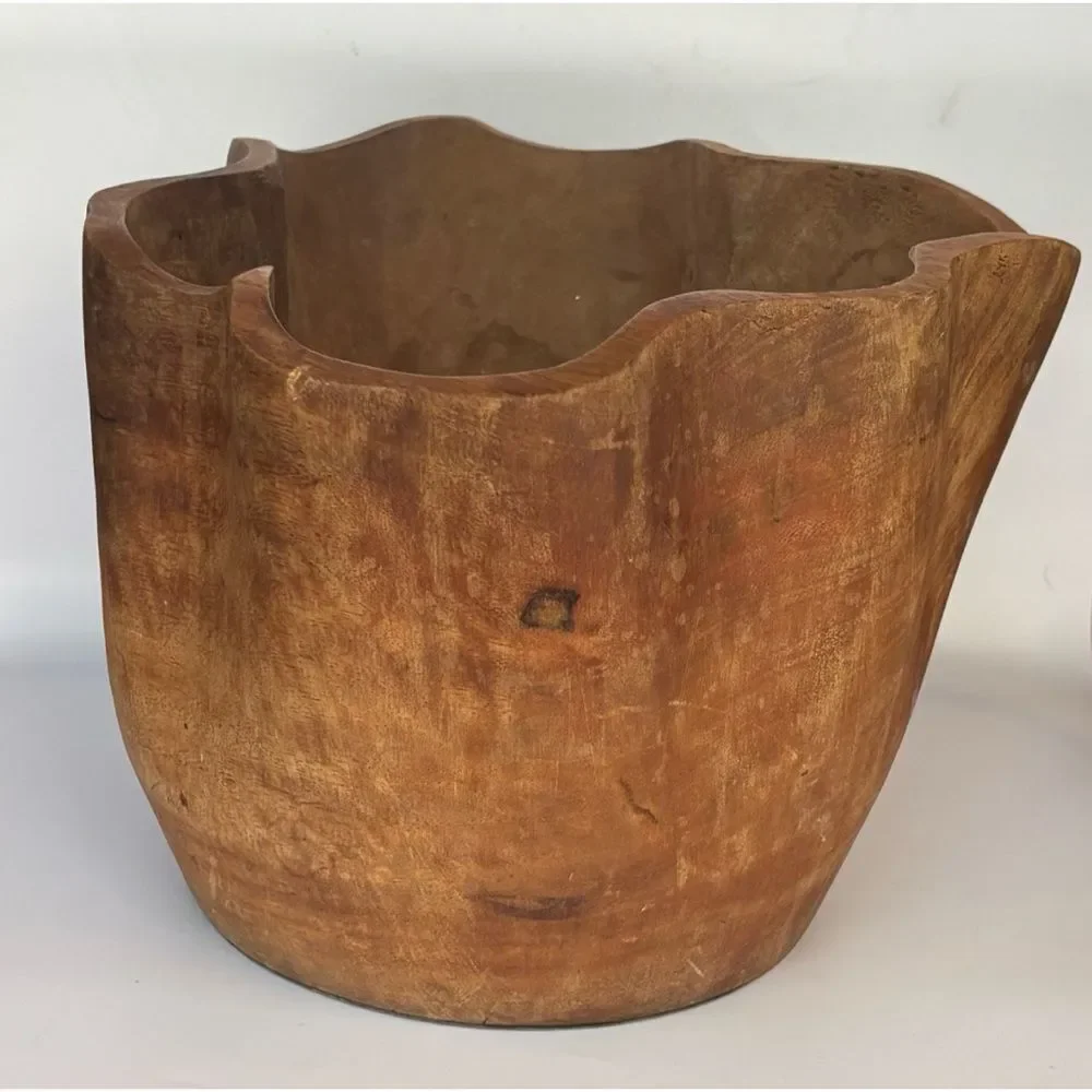 Vintage Pottery Barn Hand Carved Solid  Mango Wood Vessel Display Bowl